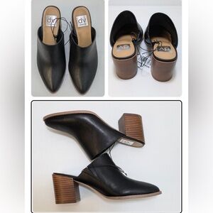 DV by Dolce Vita Nero TYFF Women's Black Leather Mules with Brown Heel size 7